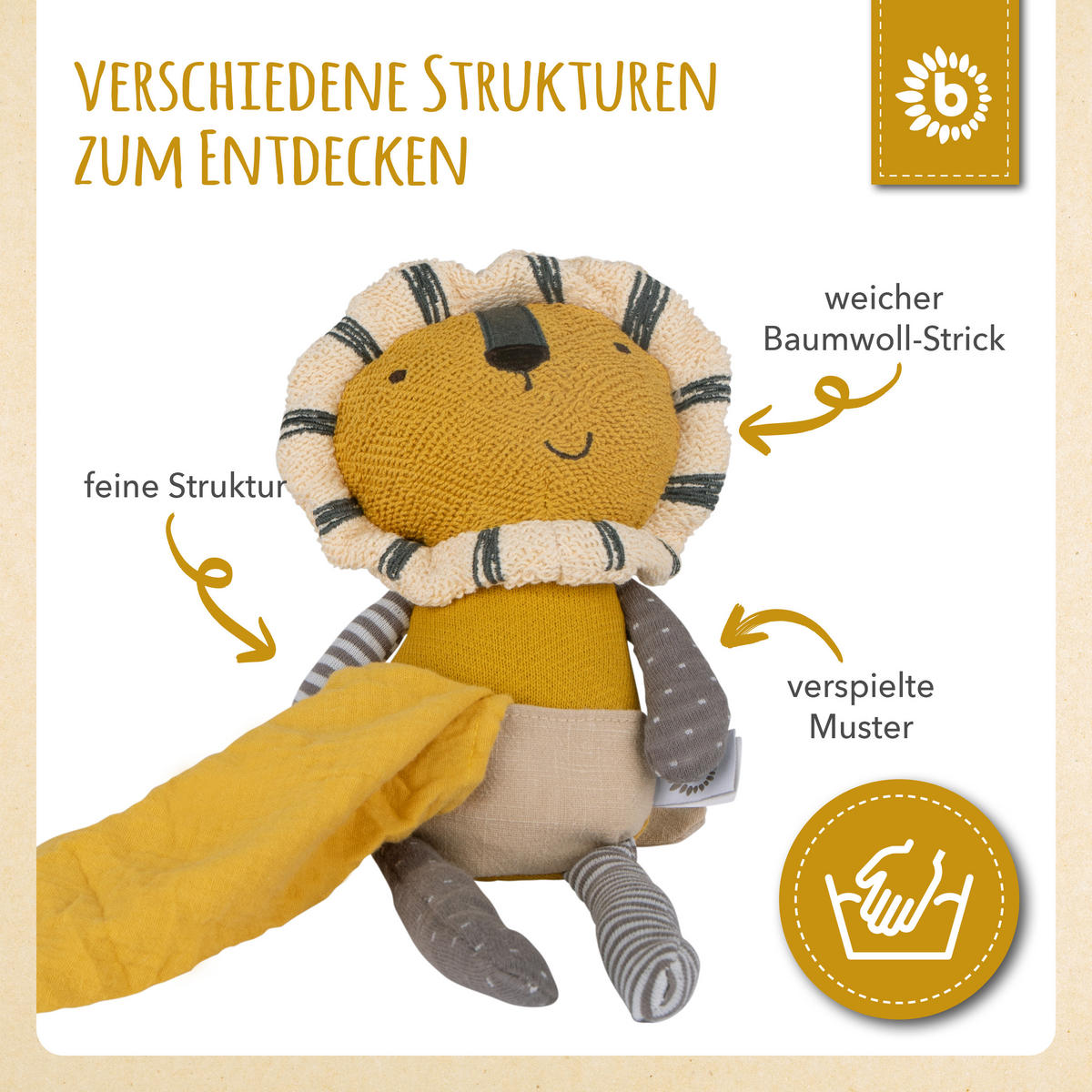 KUSCHELTIER Löwe mit Schmusetuch - ab Ge - Gelb, Textil (18/33cm) - Bieco Spielwaren