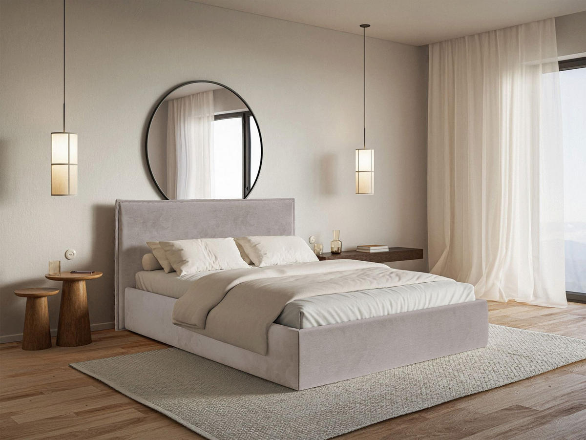 POLSTERBETT Softie Slim Taupe Velours 140x200 - Graubraun, Textil (140/200cm) - Selsey