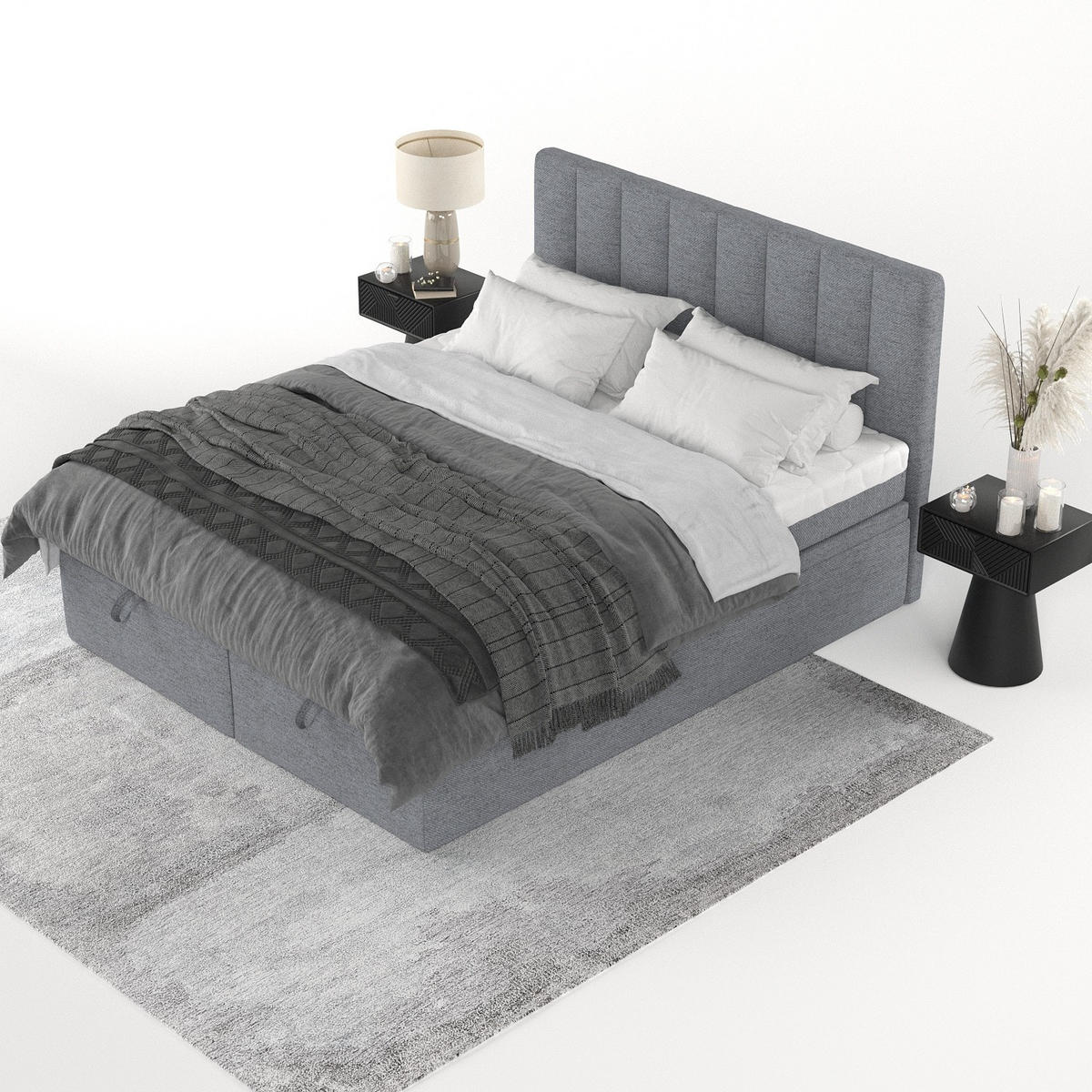 BOXBETT Lume 160/200 cm Grau im Neve Stoff - Schwarz/Grau, Holz/Holzwerkstoff (160/200cm) - AltaBeds