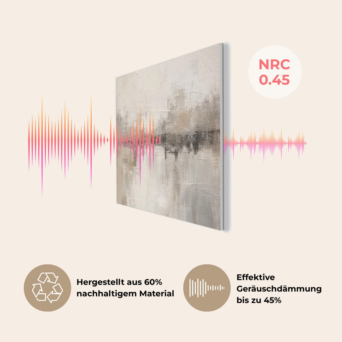 AKUSTIKBILD Moderne Kunst - Abstrakt - Beige Akustikpaneele 90x60 cm - Beige, Kunststoff (90/60/0.9cm) - MuchoWow