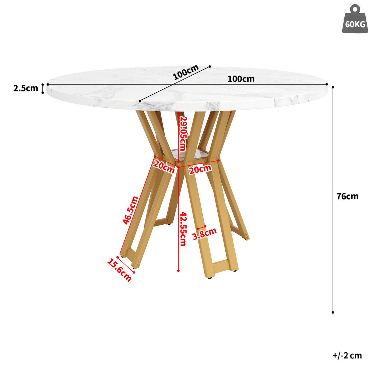 JEDÁLENSKÝ stôl, 100/100/76 cm, MDF/kov biela/zlatá s mramorovým dekorom - biela, kompozitné drevo (100/100/76cm) - BEAOK