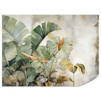 FOTOTAPETE für Wohnzimmer Exotische Blätter Abstrakt Pastell 300x210 - Gelb/Beige, Papier (300/210cm) - Muralo