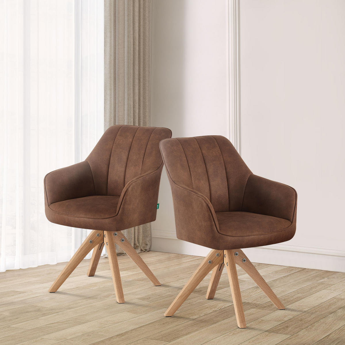 ESSZIMMERSTUHL THOMAS-ELLY 2er-Set 360°drehbar - Braun, Holz/Textil (57/85/62cm) - DUBI Möbel