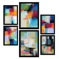 POSTER Set Mit 6 Victorian Shades 2 In Farbenfrohe Zusammenfassungen A3 & A4 Schwarzer Rahmen - Schwarz, Papier (29/3cm) - Nacnic