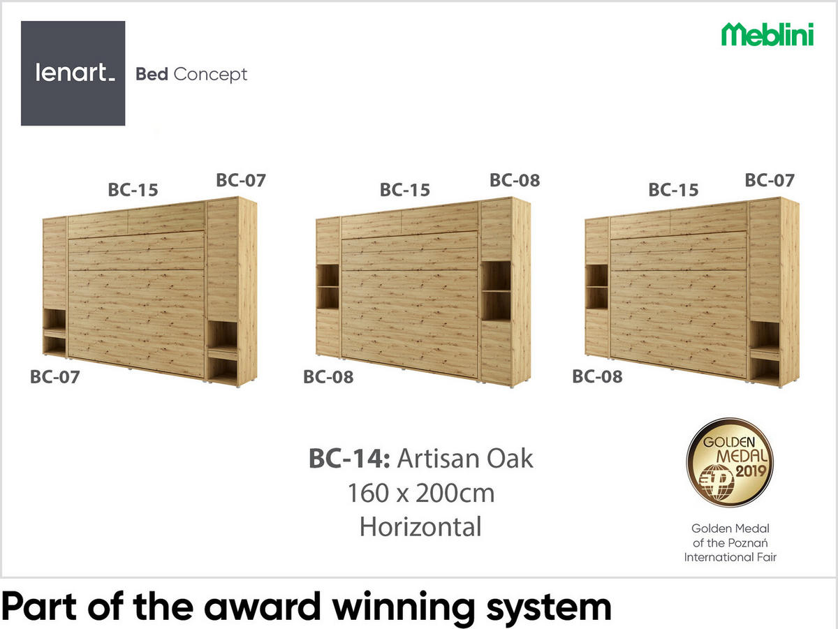 SCHRANKBETT BC-14 - 160x200cm Horizontal - Artisan Eiche mit Matratze - Eiche Artisan, Holzwerkstoff (200/160cm) - Meblini