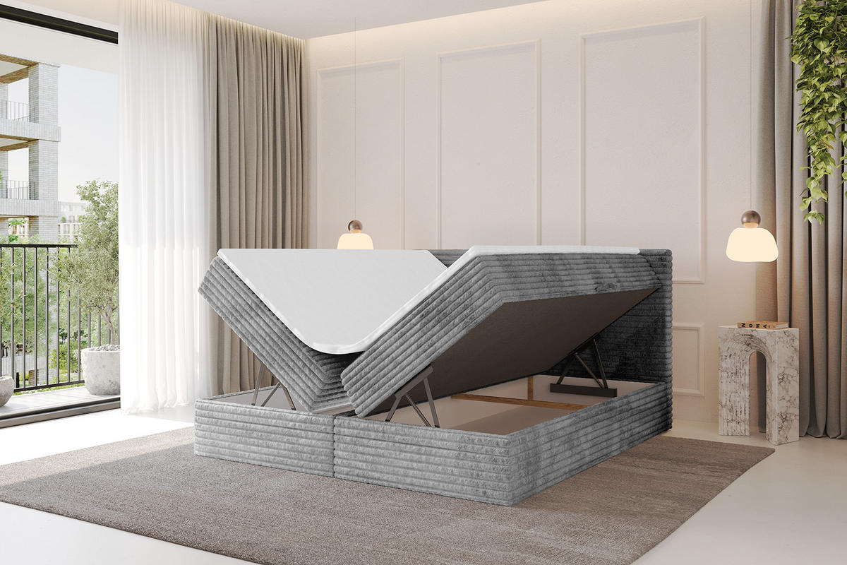 BOXBETT mit Matratze H3 und Lattenrost - TOLO-v1 - 120x200 Cord - Hellgrau - Hellgrau, Holzwerkstoff (120/200cm)