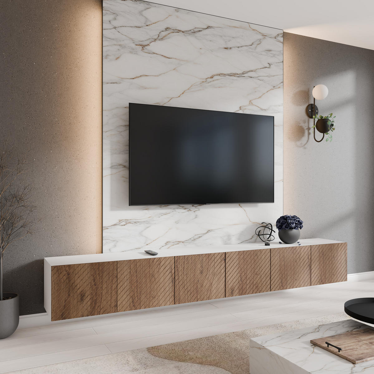 TV-SCHRANK KLER - Wildeiche/Weiß, Holzwerkstoff (300/41/40cm) - Meblini