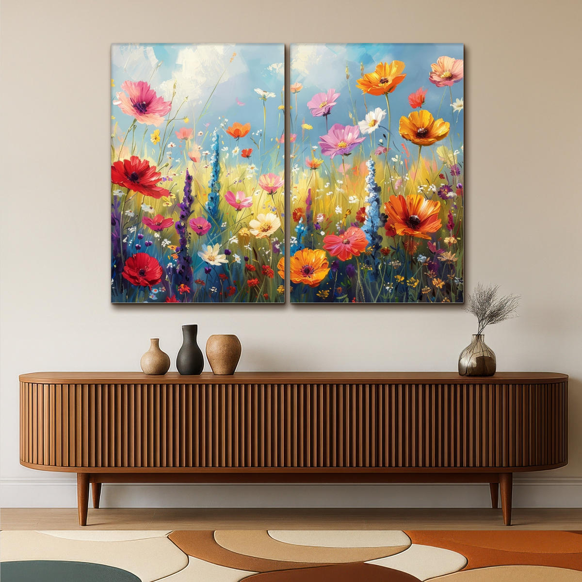 LEINWANDBILD 2er Set Blumen - Frühling - Farbenfroh - Sommerlich 160x120 cm - Orange, Textil (160/120cm) - MuchoWow