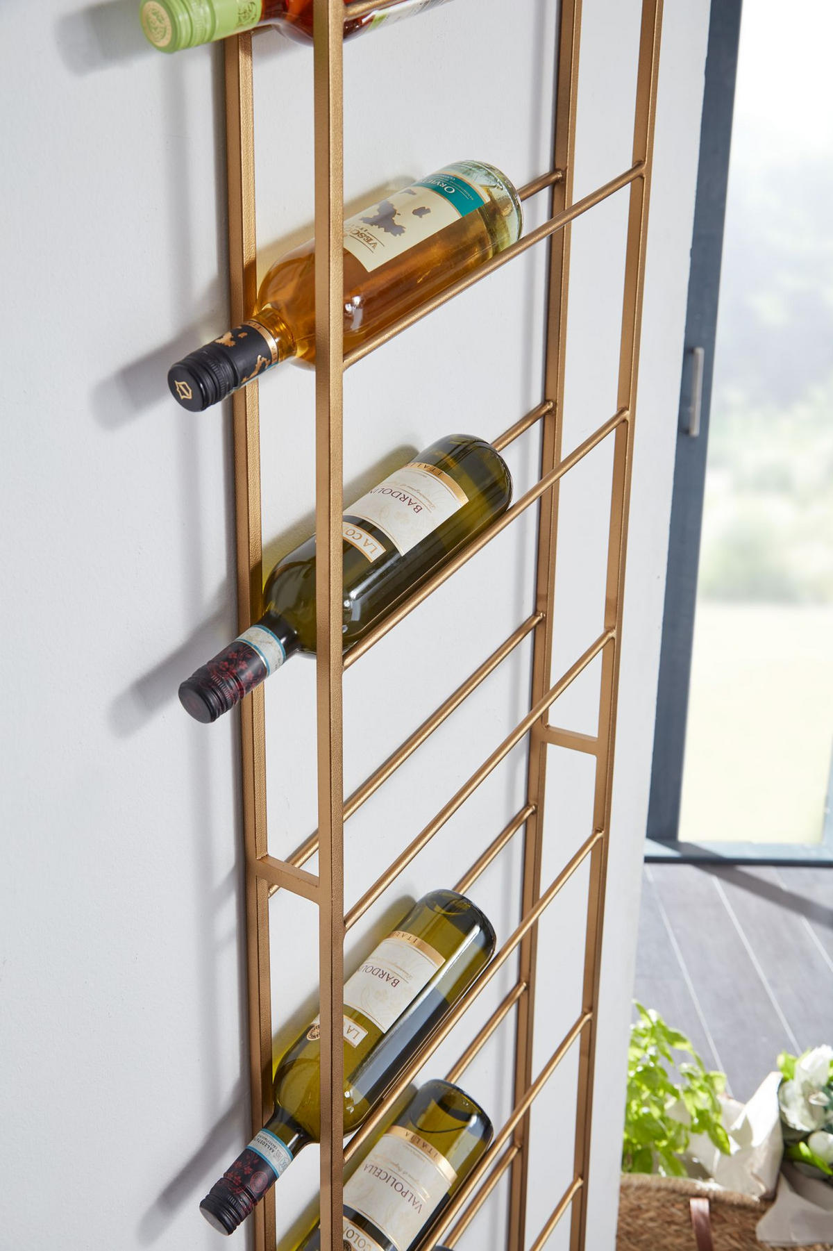 WEINREGAL STILVIN Eisen Pulverbeschichtet Wandmontage Handgefertigt, Gold 36x8x150 cm - Goldfarben, Metall (36/150/8cm) - KADIMA DESIGN