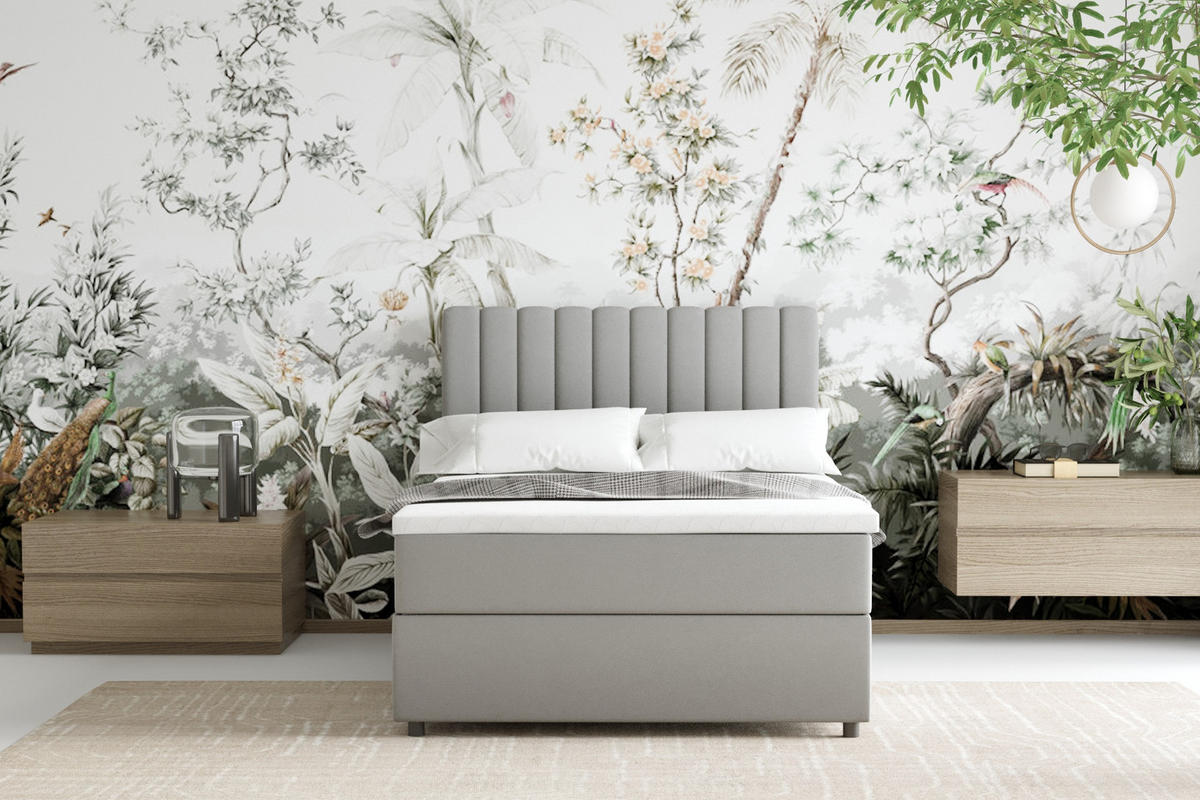 BOXBETT Everest 120 x 200 cm Einzelbett mit hochwertiger Bonell-Matratze und Topper - Hellgrau, Holz (120/200cm) - Panda Möbel