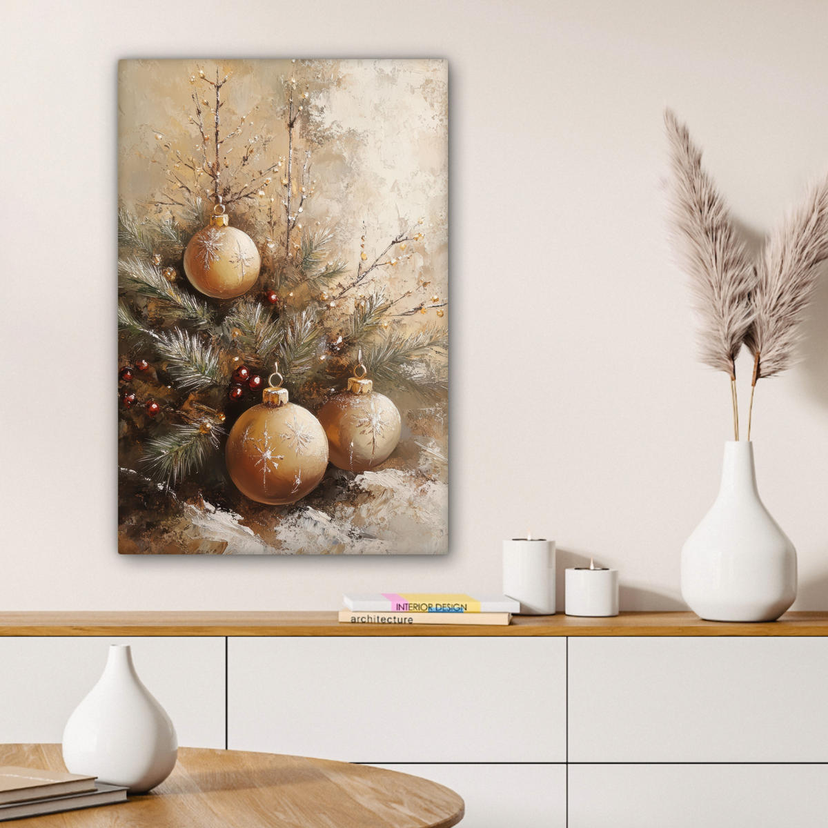 LEINWANDBILD Weihnachten - Kugeln - Beige - Gold Wanddeko 40x60 cm - Goldfarben, Textil (40/60cm) - MuchoWow