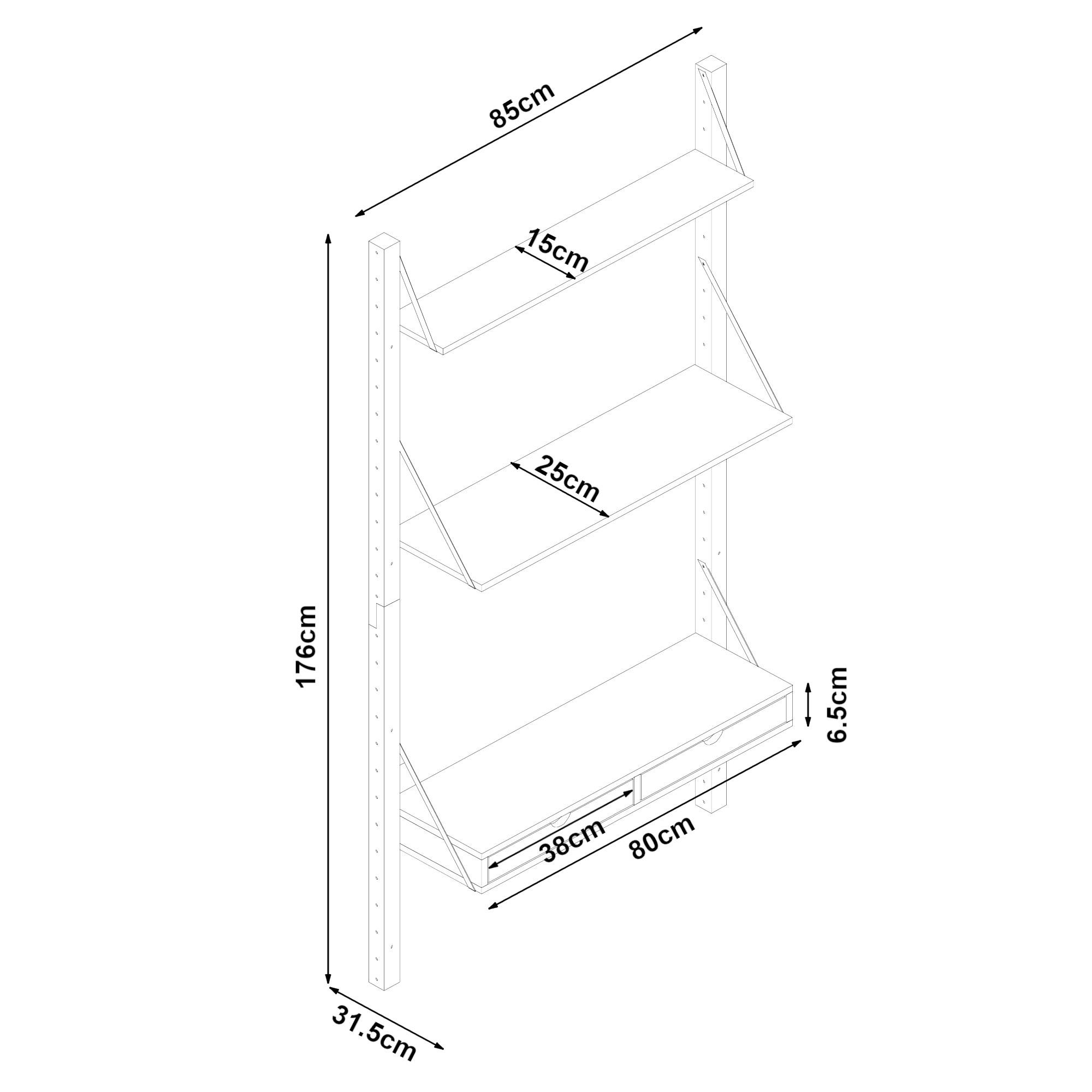 Thumbnail - [en.casa] Wandregal, Natur, Holz, Bambus, 2 Schubladen, 85x176x31.5 cm, Wohnzimmer, Regale, Wandregale