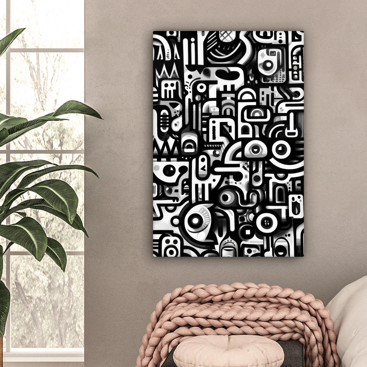 LEINWANDBILD Symbole - Abstrakt - Grafik - Schwarz Wanddeko 40x60 cm - Schwarz, Textil (40/60cm) - MuchoWow