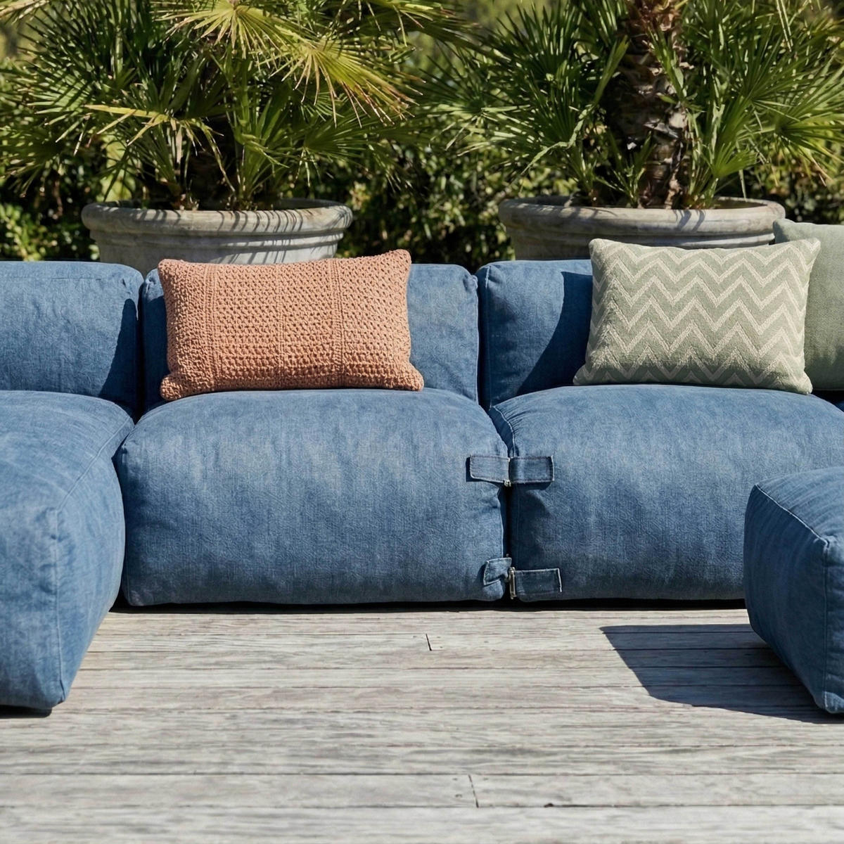 GARTENSOFA 5-tlg., Pazifikblau - Blau, Textil - Oviala