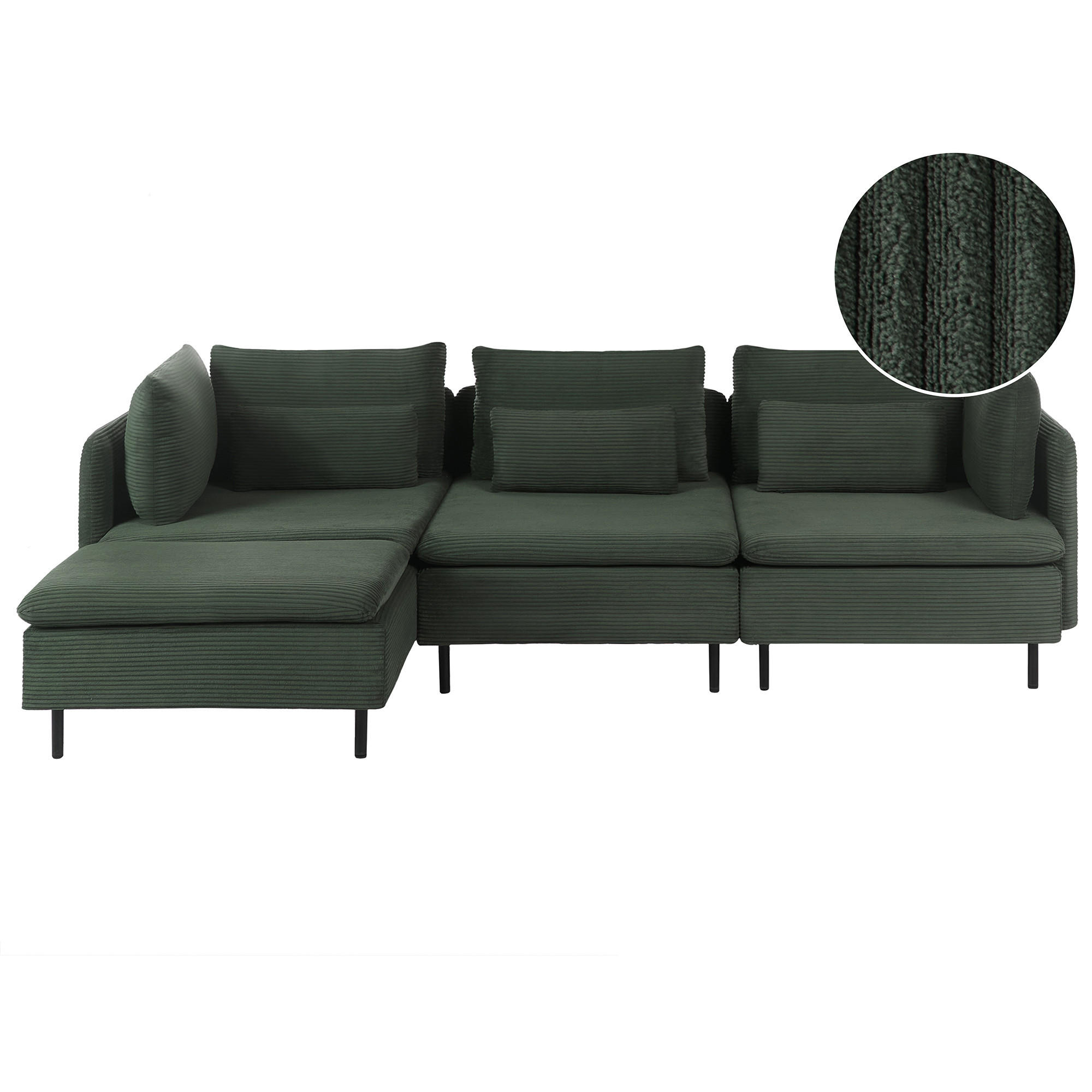 ECKSOFA Modul 3-Sitzer Cord Dunkelgrün rechtsseitig Egeris - Grün, Textil (275/149cm) - Beliani