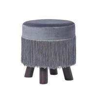 SAMT-HOCKER Warwick grau, Dreibein mit Fransen 32/32/35 cm - Grau, Textil (32/35/32cm) - Homescapes