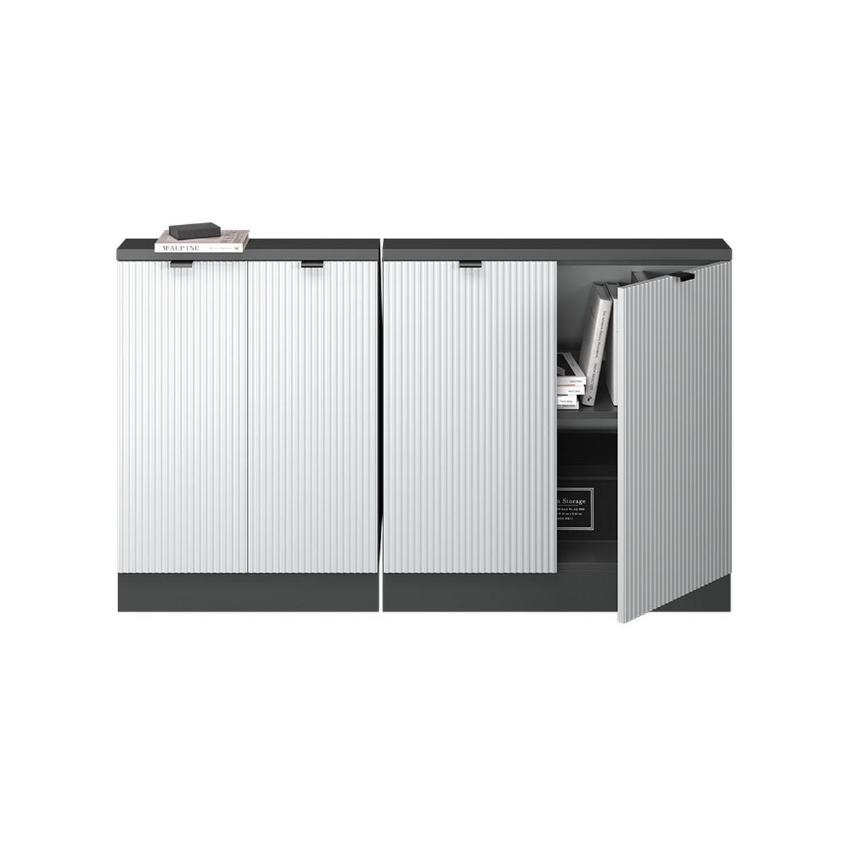 DACHSCHRÄGENSCHRANK-SET Rion Weiß Riffel 140 cm 2er Set - Weiß, Holzwerkstoff (140/81.6/46cm) - Vicco