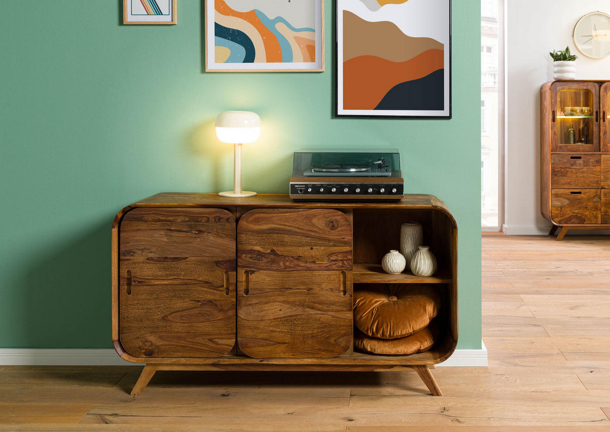 SIDEBOARD Sheesham 134x40x75 hellbraun lackiert MAILAND #101 - Braun, Holz (134/75/40cm) - Massivmoebel24