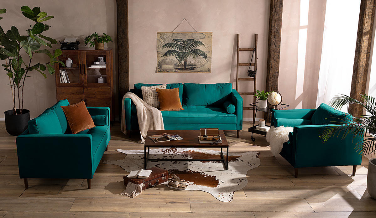 2-SITZER SOFA - Samt - Petrol, Textil (150/80/86cm) - home24