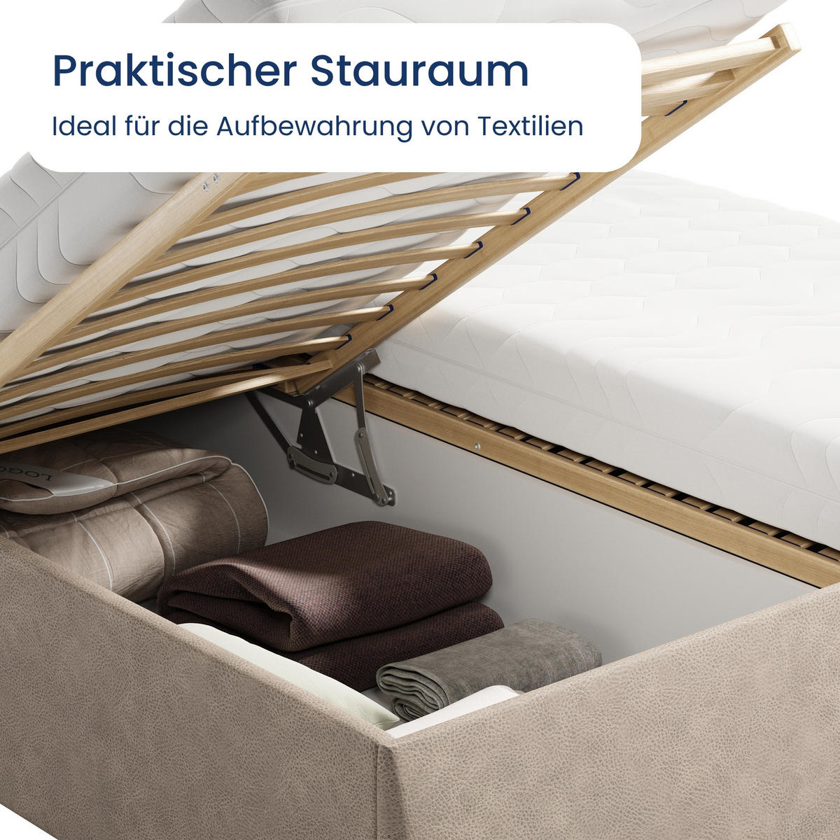 POLSTERBETT mit Stauraum & H2 Matratze 200x200 cm in Beige - Beige, Textil (200/200cm) - Home Collective