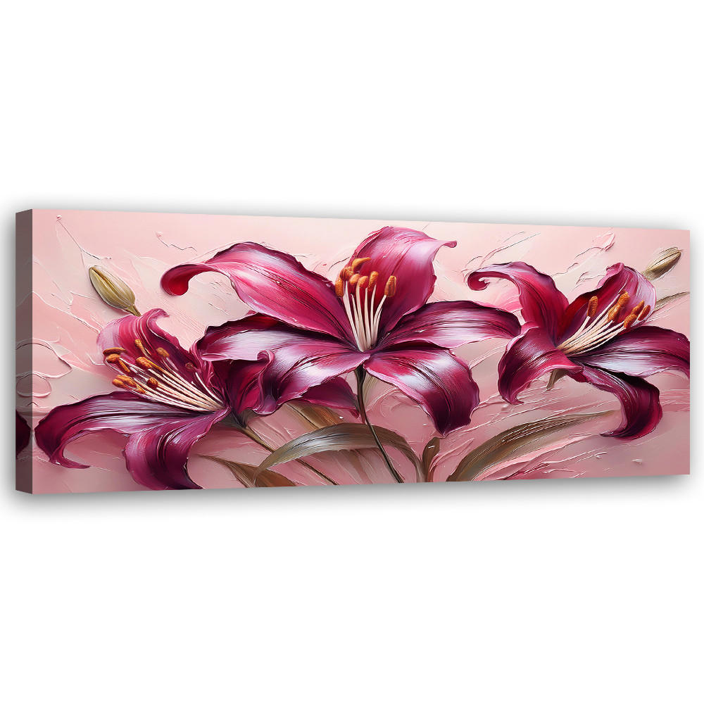 WANDBILD rote pastelllilien blumen - Pink, Textil (90/30cm) - Feeby