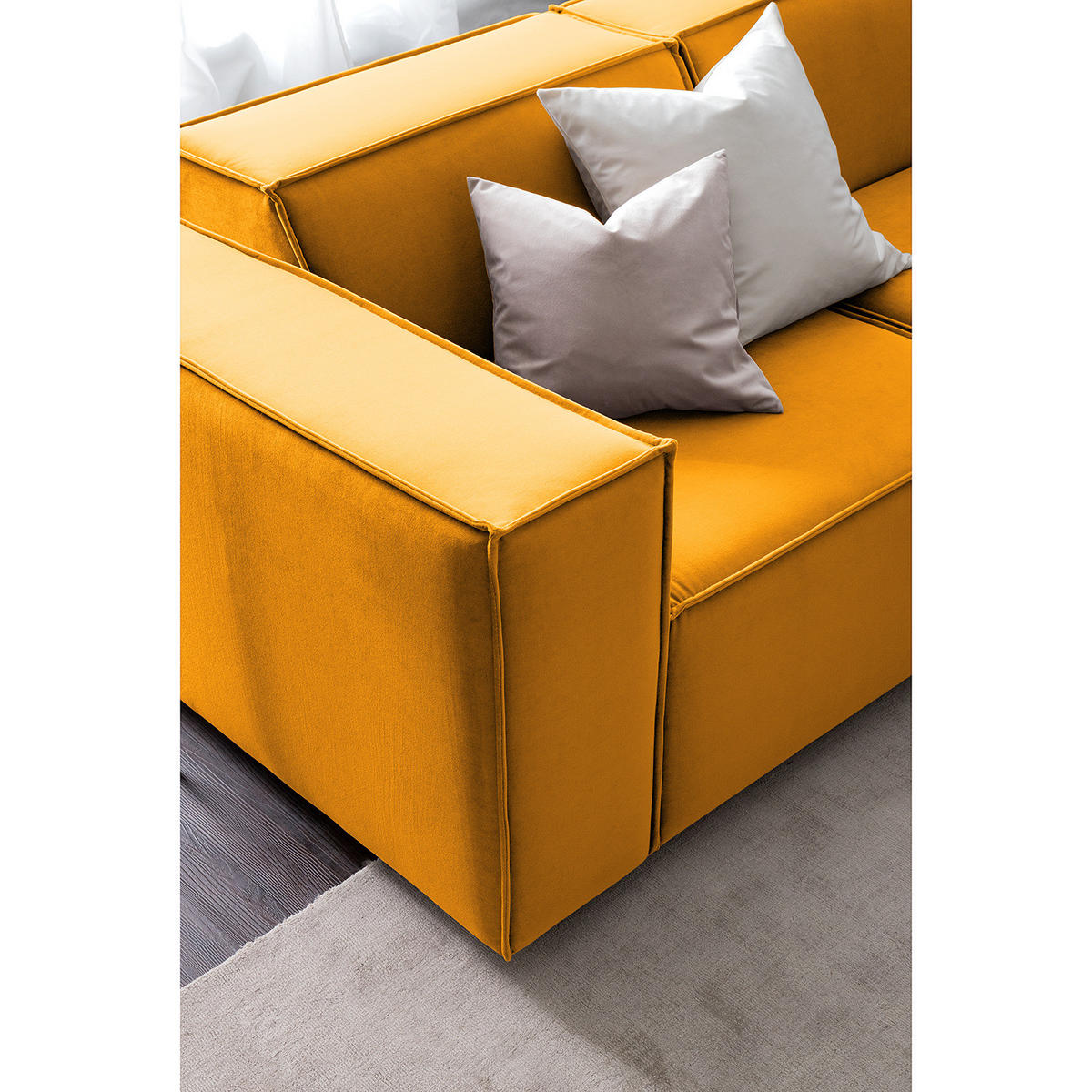 ECKSOFA mit Ottomane - Gelb/Schwarz, Kunststoff/Textil (260/234cm) - home24