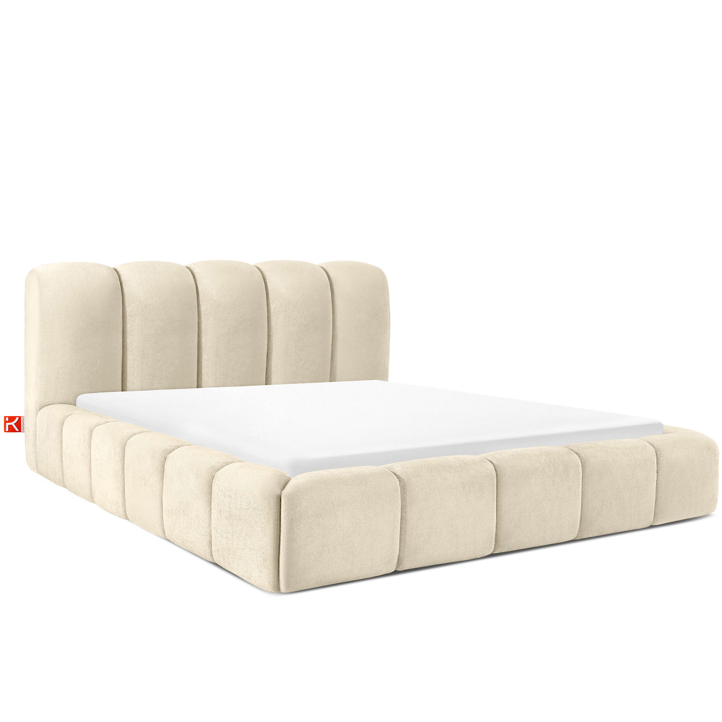 POLSTERBETT MERIDE Chenille, Ecru - Ecru/Schwarz, Holz/Textil (180/200cm) - KONSIMO®