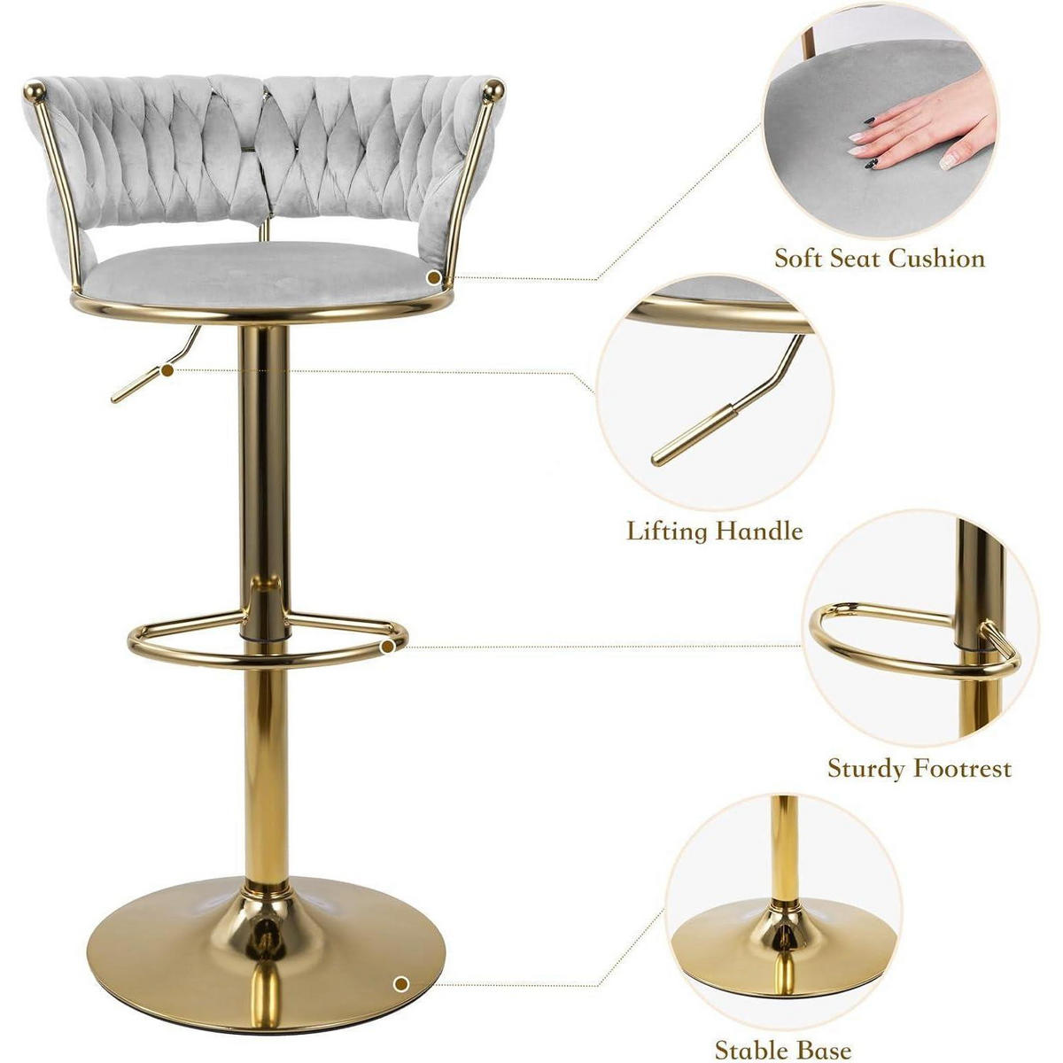 BARHOCKER 4er Set Höhenverstellbar Grau/Gold - Multicolor, Textil (46/100/46cm)