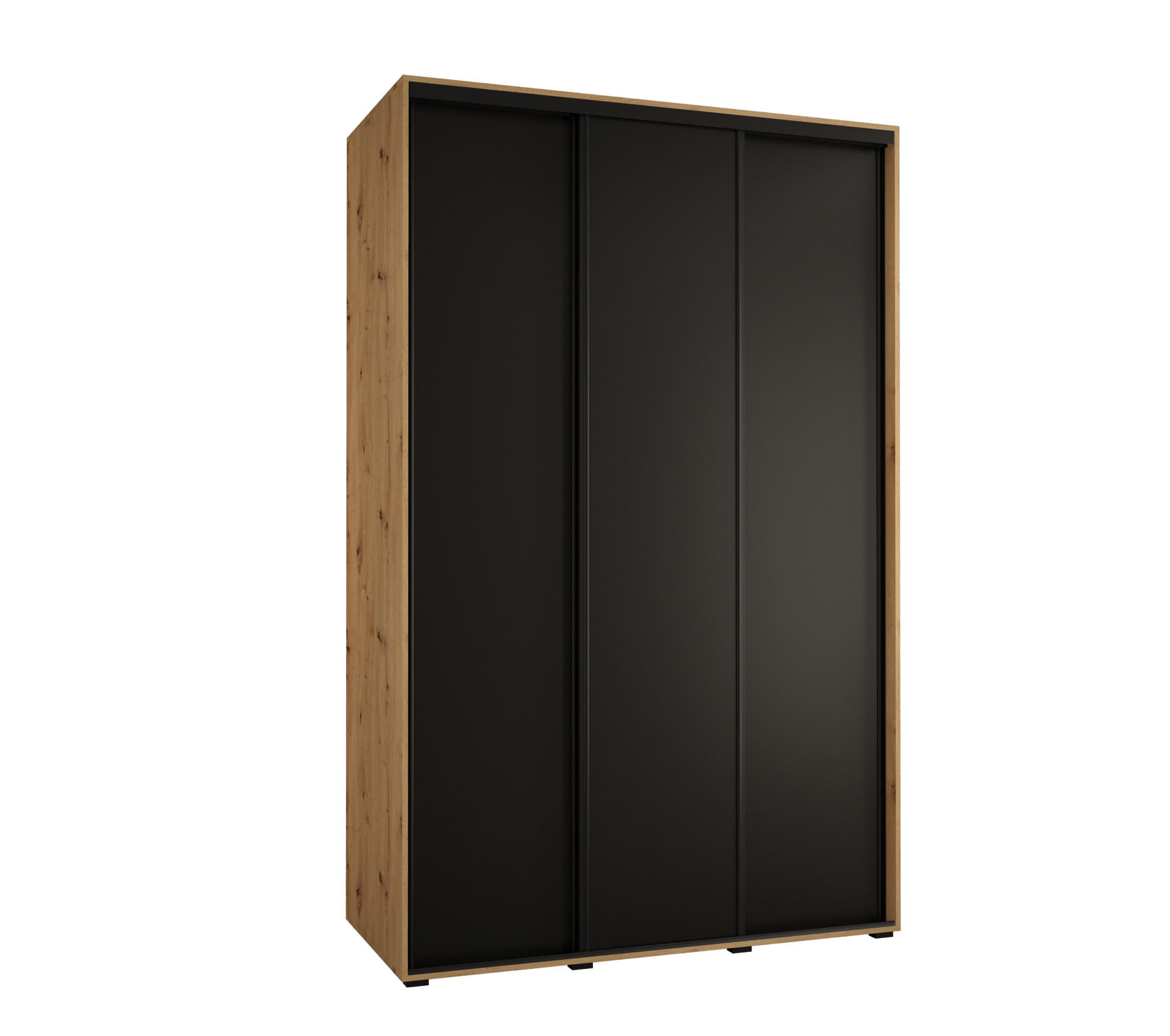 Abiks Möbel Schwebetürenschrank Eiche Artisan, Schwarz, Schwarz 150x235x45 cm