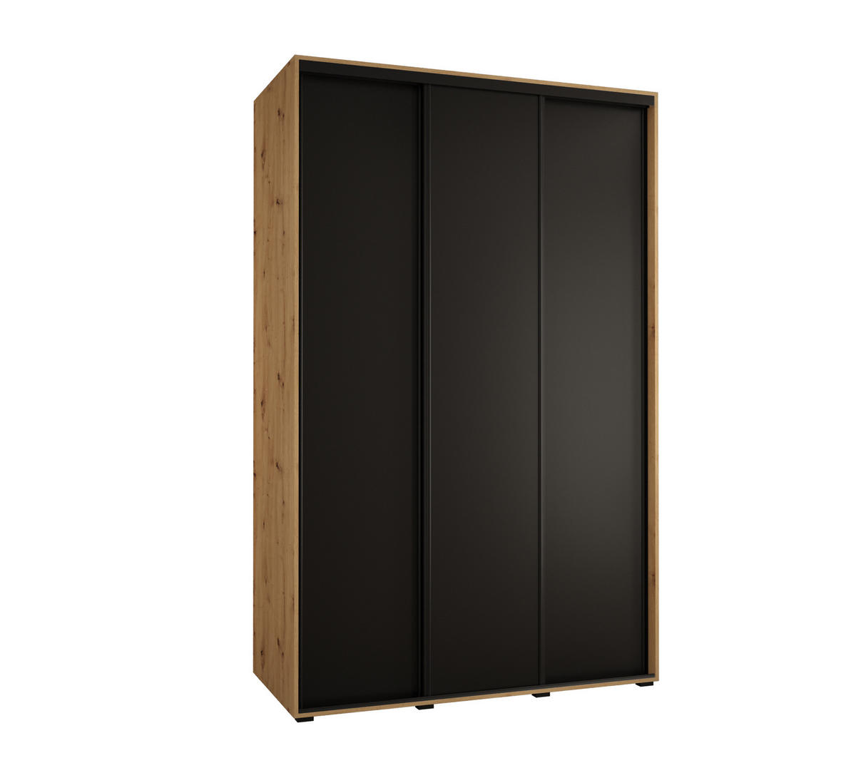 SCHWEBETÜRENSCHRANK 235,2/160/60 3-türig - Schwarz/Eiche Artisan, Holz/Metall (160/235/60cm) - Abiks Möbel