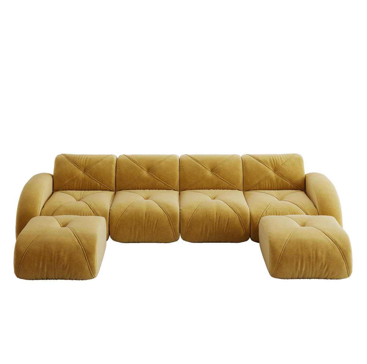 SOFA Modulsofa 4-Sitzer Chenille Yellow mit 2 Hockern - Gelb, Kunststoff (171/76/358.1cm) - Meubliv