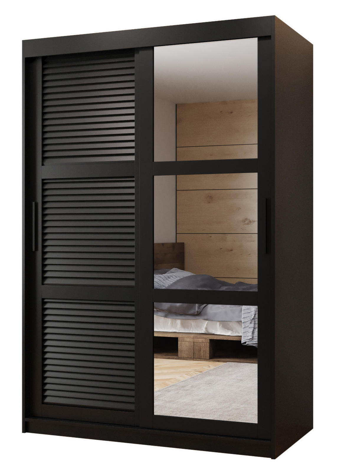 SCHWEBETÜRENSCHRANK 200/120/62 2-türig - Schwarz, Holz/Kunststoff (120/200/62cm) - MÖBEL KRYSPOL