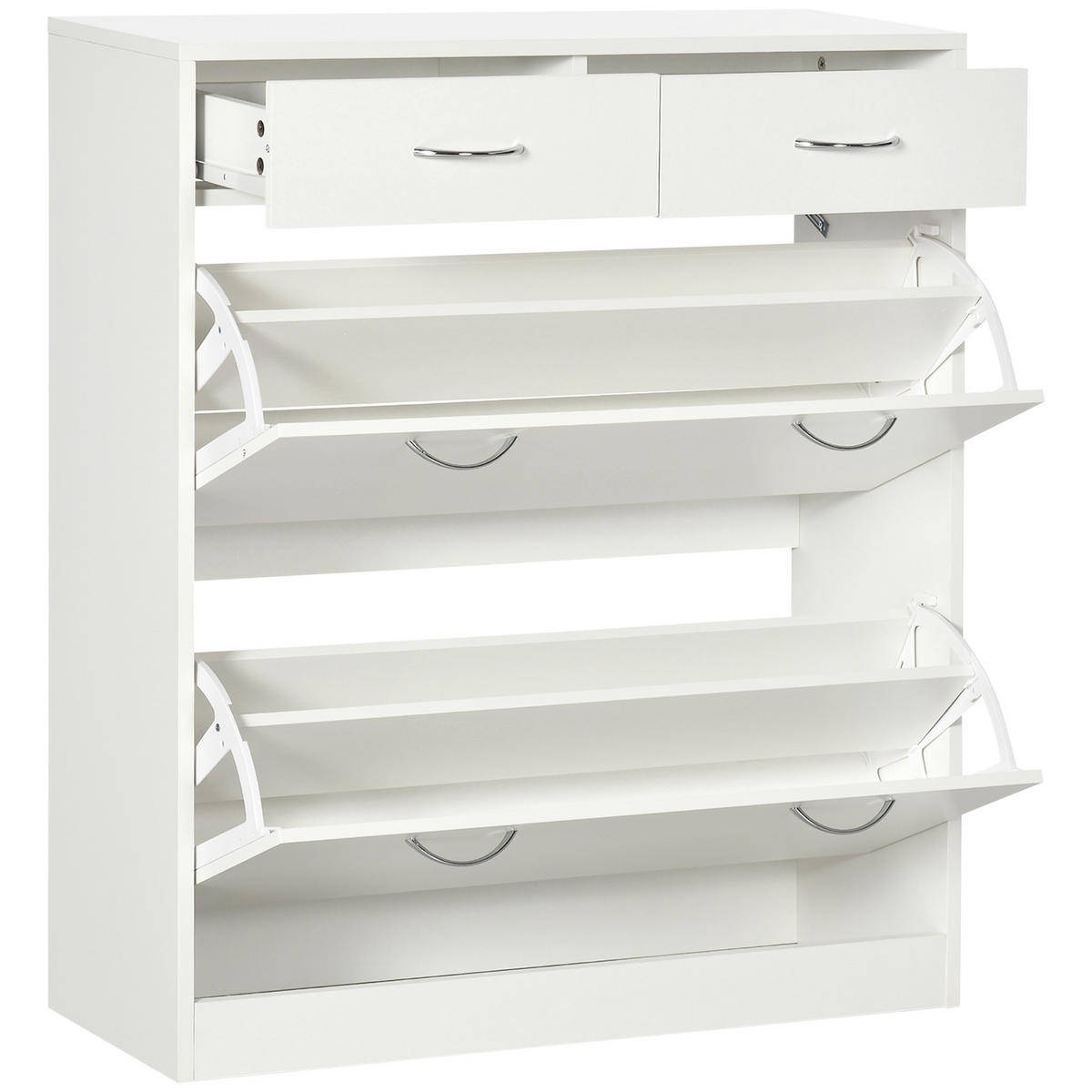 SCHUHSCHRANK DE-14997 2 Klapptüren & 2 Schubladen Naturholz - Weiß, Holzwerkstoff (80/91.5/30cm) - ComfortXL