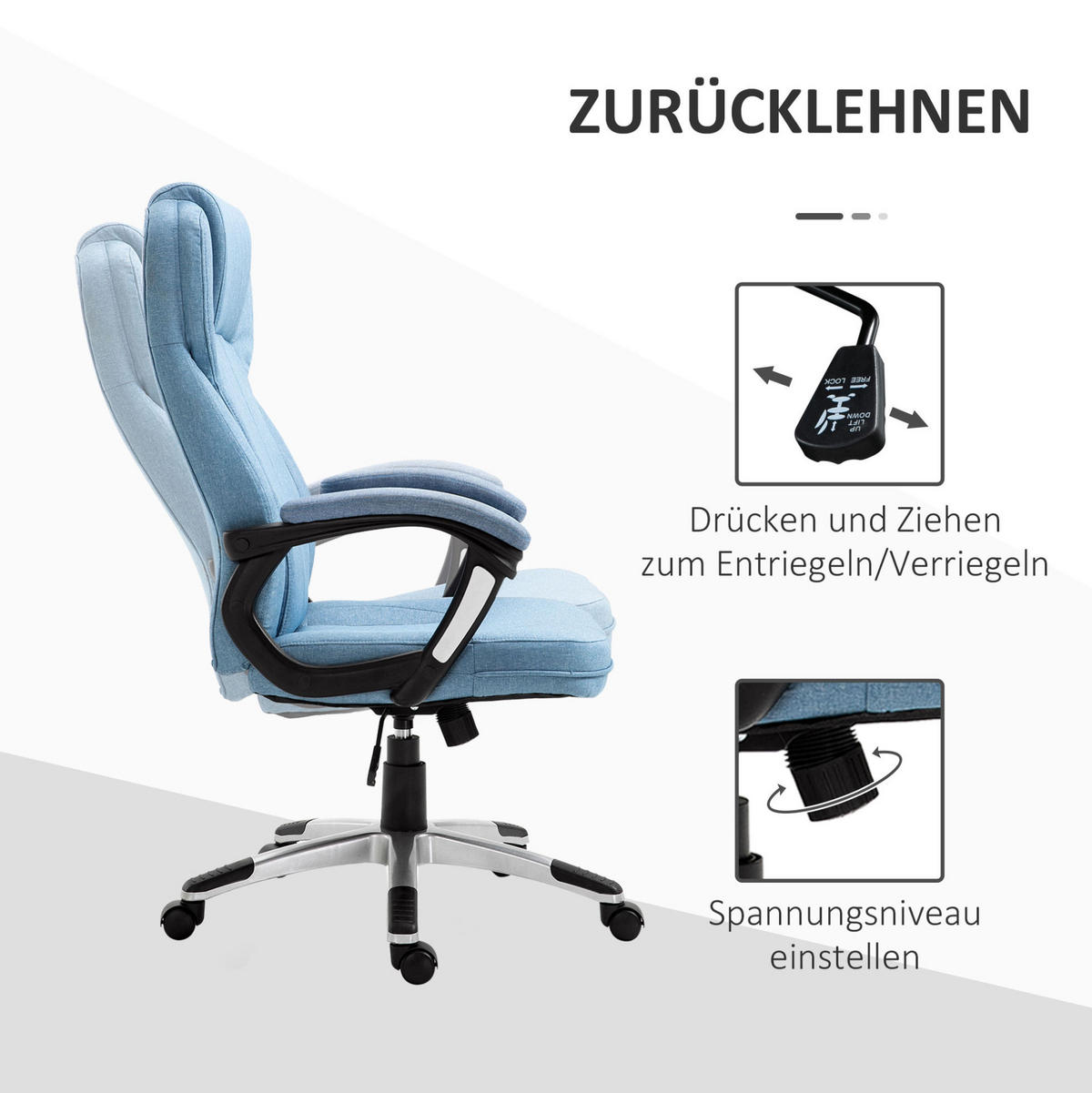 BÜROSTUHL ergonomisch höhenverstellbar 66x75x110-120 cm Light Blue - Hellblau, Kunststoff (75/58/66cm) - Meubliv