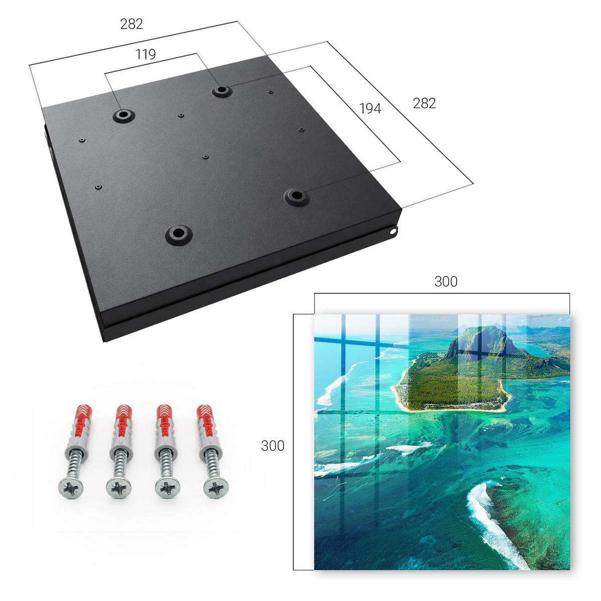 SCHLÜSSELBOX Schwarz 30x30 cm- Türöffnung nach rechts - Tropisches Paradies - Türkis, Metall (30/30/5cm) - TULUP
