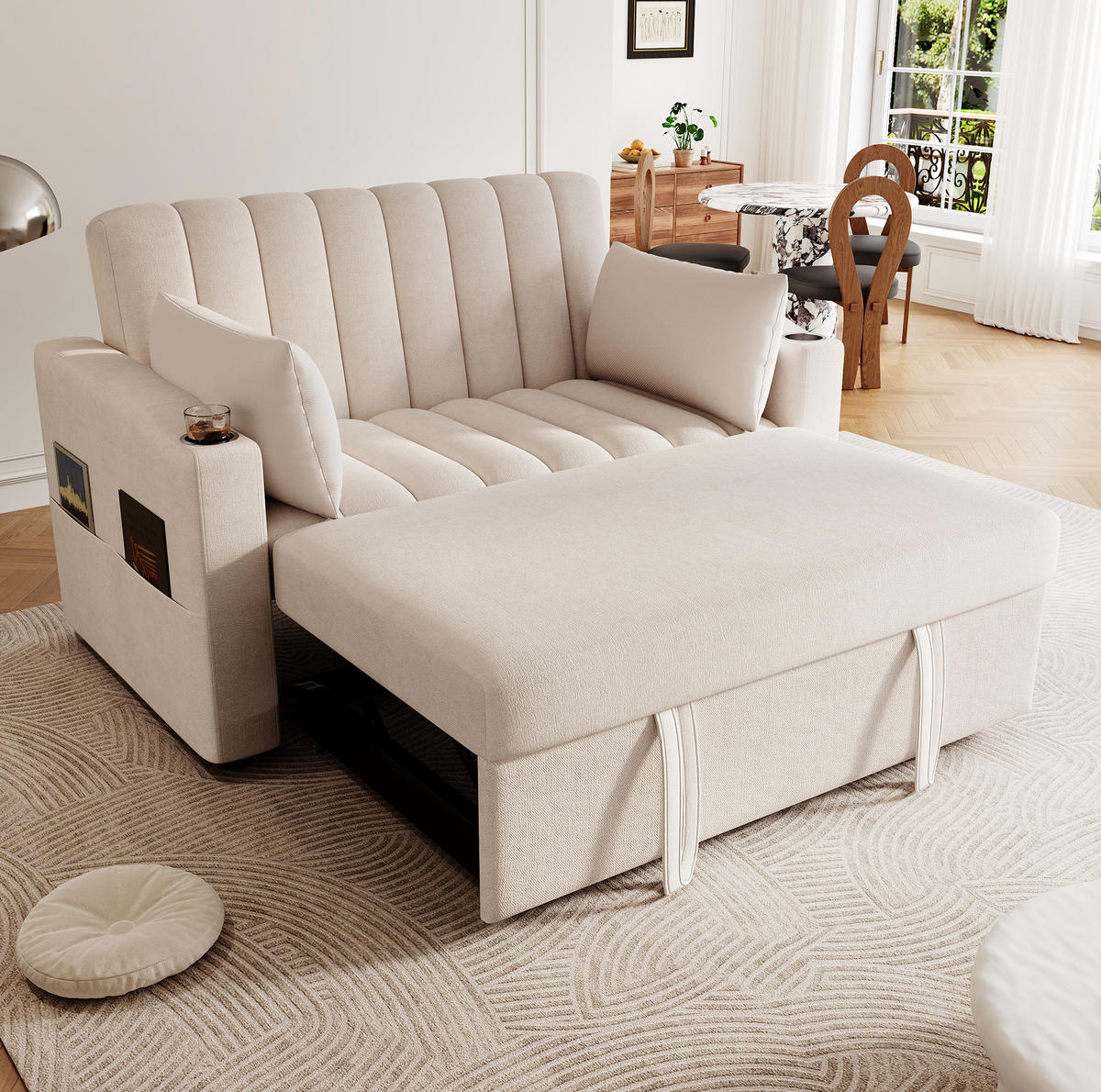 SCHLAFSOFA mit verstellbarer Rückenlehne 136 x 162 cm Beige 2-Sitzer - Beige, Metall (162/84/136cm) - Meubliv