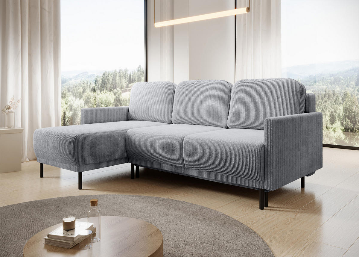 ECKSOFA Hamiel Hellgrau Cordbezug - Hellgrau/Schwarz, Holz/Textil (212/142cm) - Selsey