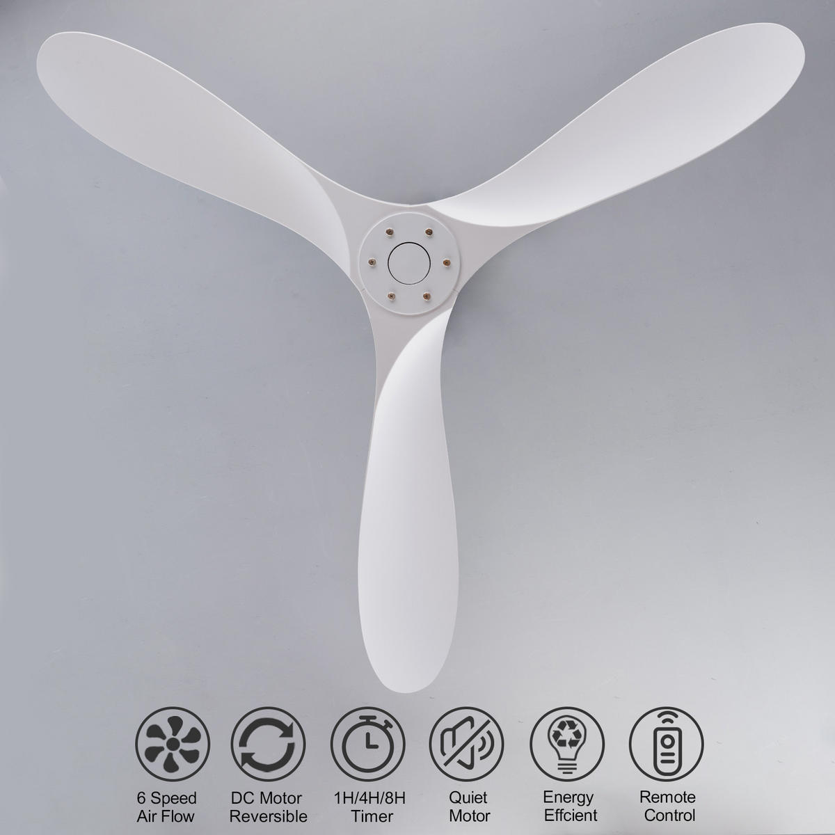 DECKENVENTILATOR 52Zoll Weiß Ohne Licht ABS Flügel DC Motor Timer - Weiß, Kunststoff (132/132/39cm) - CASIVA