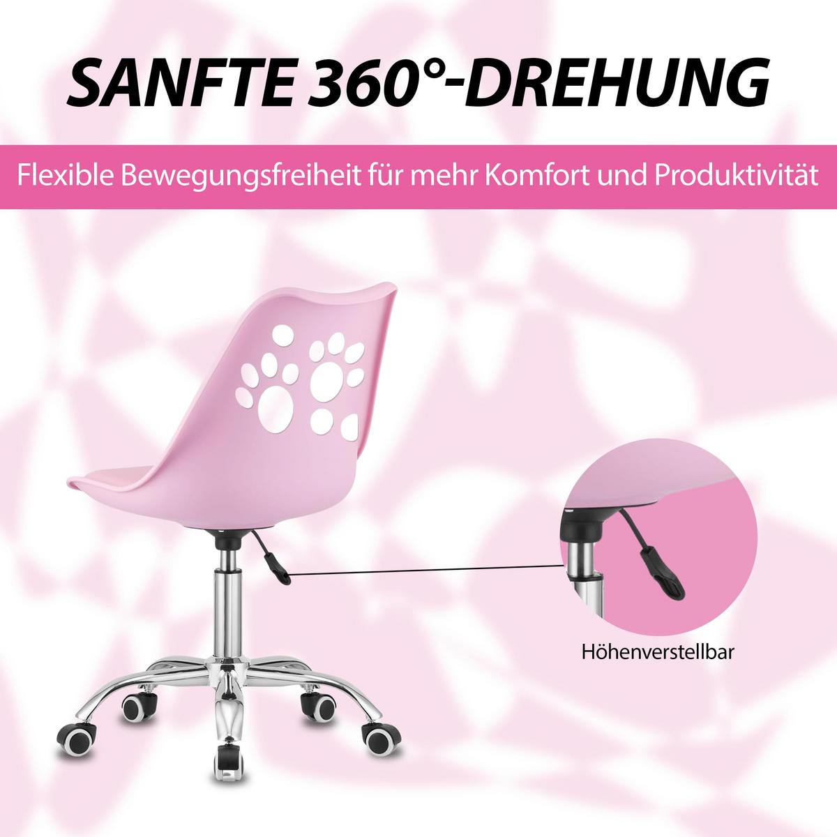 BÜRODREHSTUHL Pink, Höhenverstellbar, Rollen, Ohne Armlehnen, Ergonomisch Für Home Office Und Schlafzimmer - Pink, Textil (51/94/58cm) - Best For Home