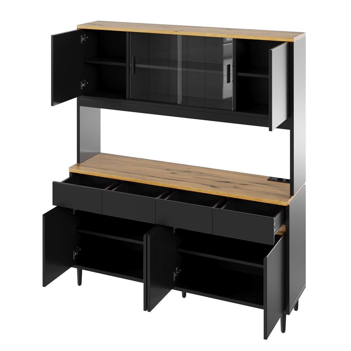 BUFFETSCHRANK 160x40x185cm LED Steckdose USB Schwarz Eiche - Schwarz, Holzwerkstoff (160/185/40cm) - FLIEKS