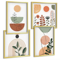 BILDER SET 4er Set - 50x50 cm & 40x60 cm Goldrahmen - Abstrakte Pflanzenformen - Goldfarben, Kunststoff (50/50cm) - TULUP