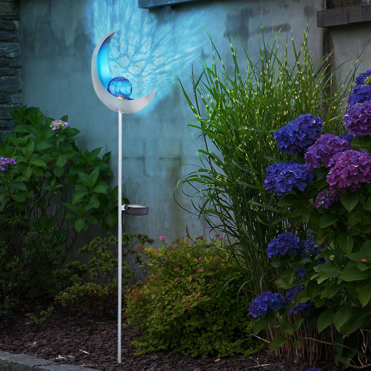LED WEGELEUCHTE Solar Mond Silber Blau - Silberfarben, Glas (18/6/90cm)
