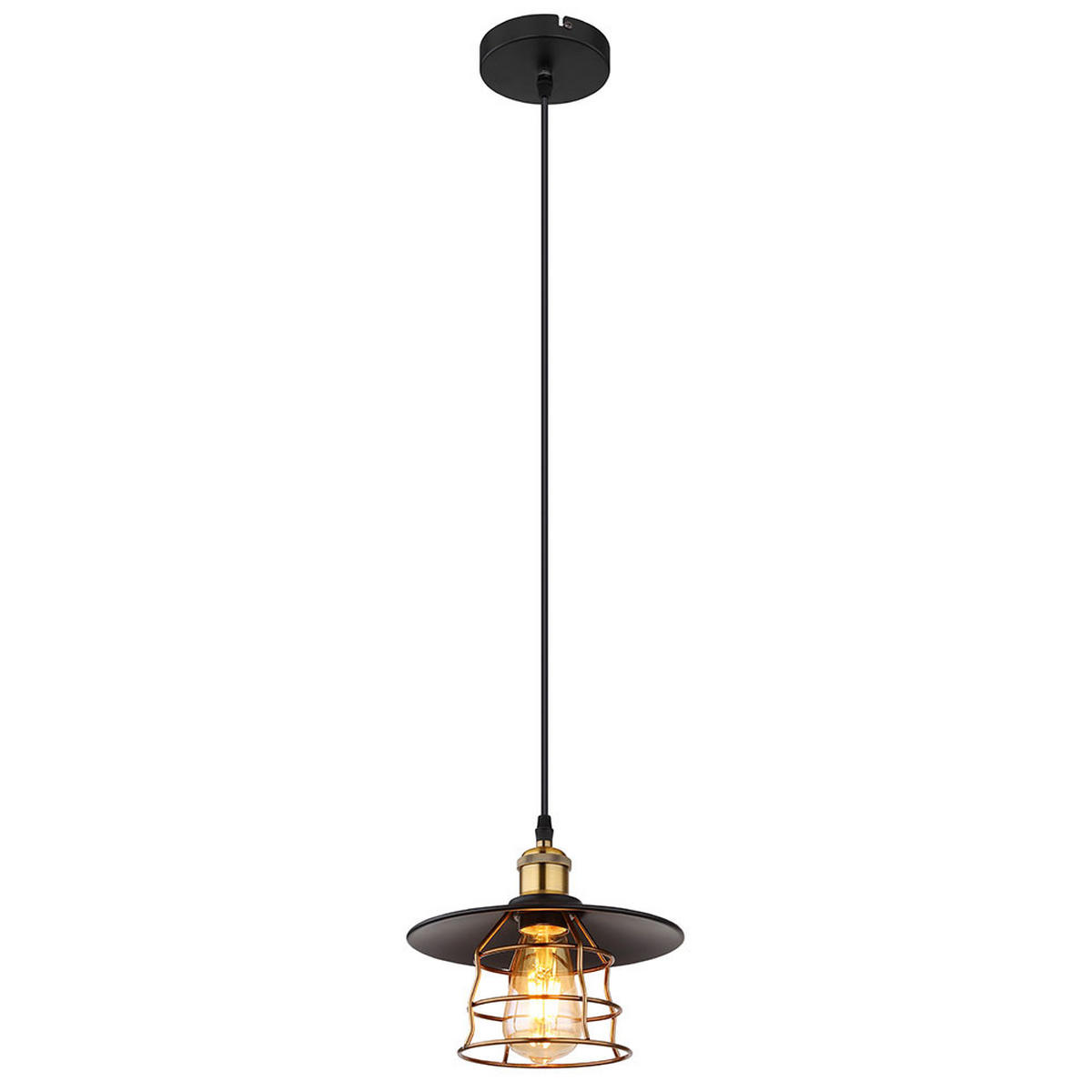 HÄNGELEUCHTE Metall Schwarz Gitter-Schirm - Schwarz, Metall (22/22/150cm) - Globo Lighting