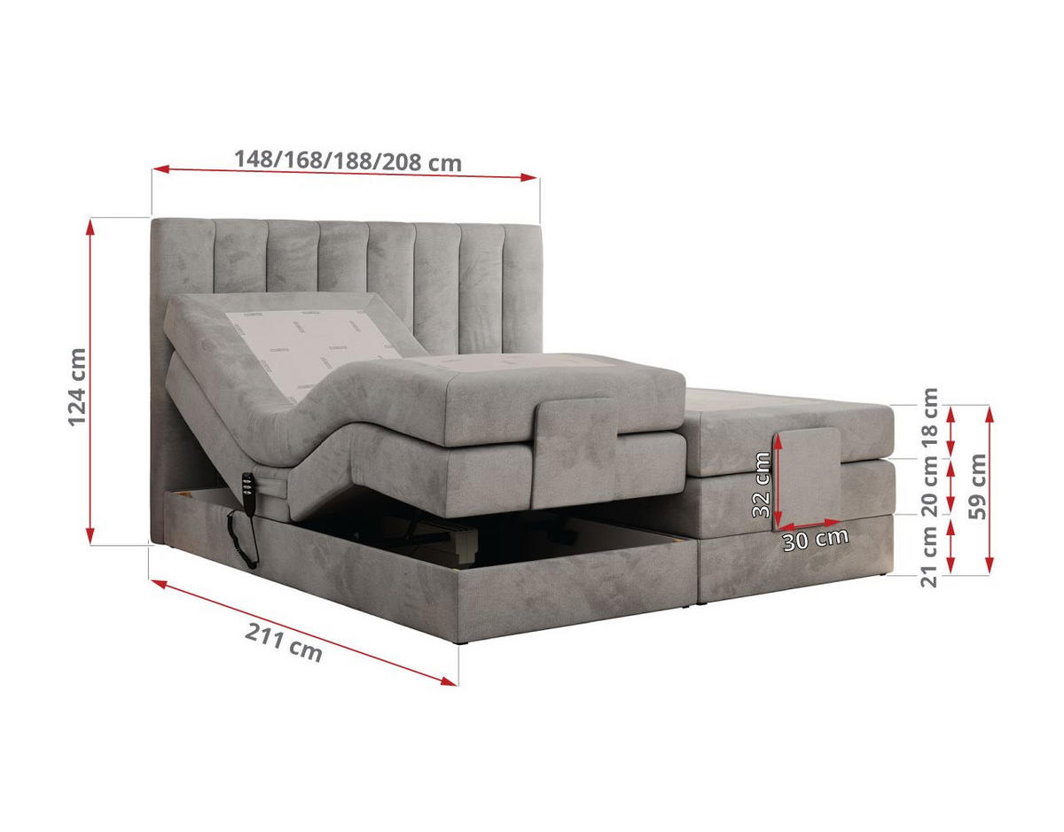 BOXBETT COMFORTO 180/200 - Hellgrau Velvet - H4 - Hellgrau, Holz/Textil (180/200cm) - MKS