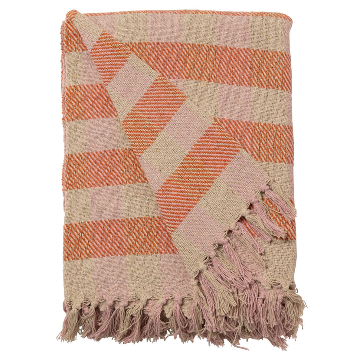 DECKE Würfel 130x180 cm, 100% Baumwolle, Hellrosa-Orange - Hellrosa, Textil (130/180cm) - Au Maison