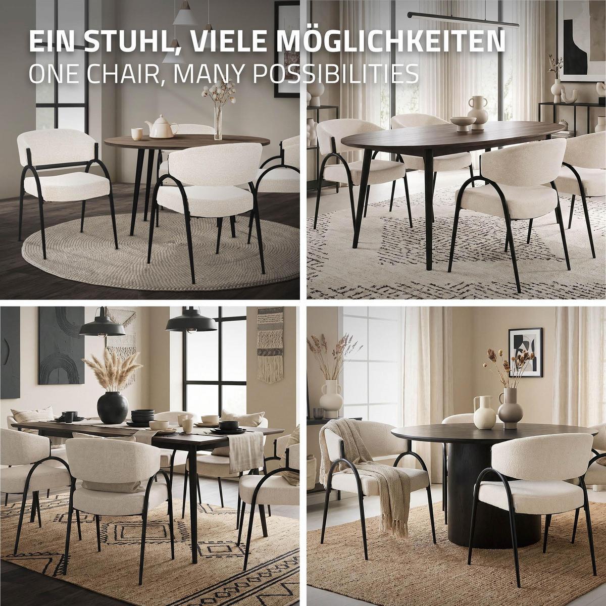 ESSZIMMERSTUHL 2er Set Küchenstühle gepolstert mit Webstoff-Bezug und Arm- und Rückenlehne Beige - Beige/Schwarz, Textil/Metall (54/81/65cm) - ML-DESIGN