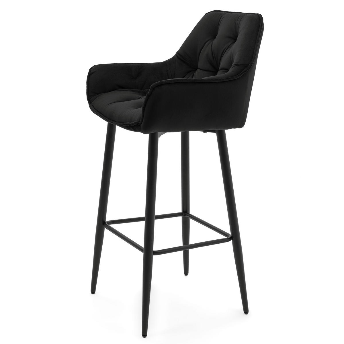BARHOCKER SIENA gepolstert mit Steppung - schwarz - Samt Velours - Schwarz, Metall (53/97/52cm) - NEW HOME