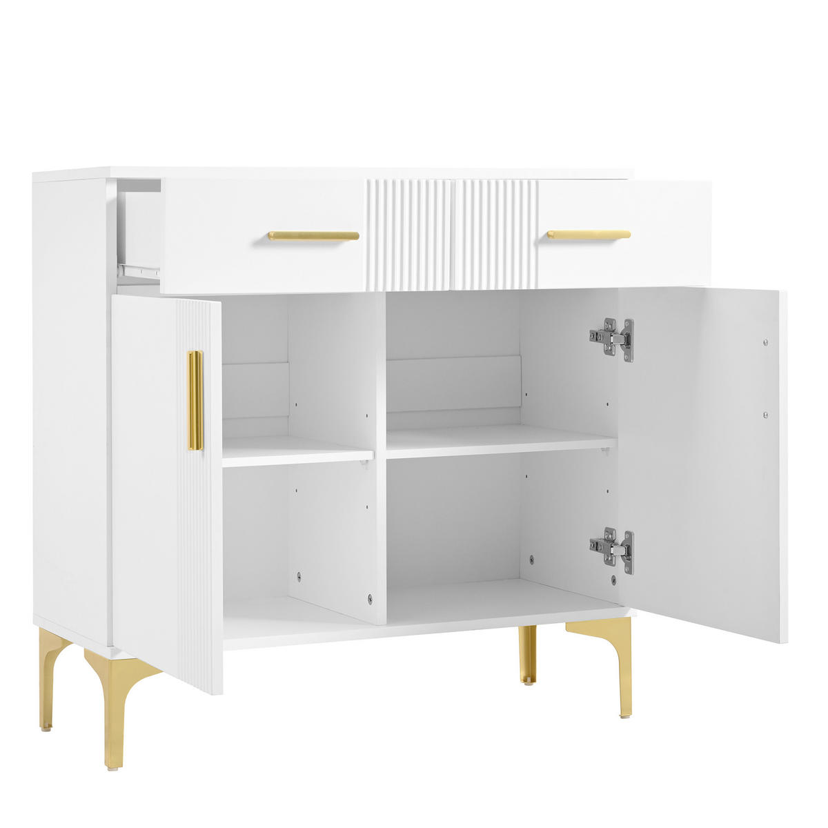 SIDEBOARD 80 cm Weiß mit 2 Türen, 2 Schubladen und Metallfüßen für Flur & Wohnzimmer - Weiß, Holzwerkstoff (80/79.5/35cm) - Urban Meuble
