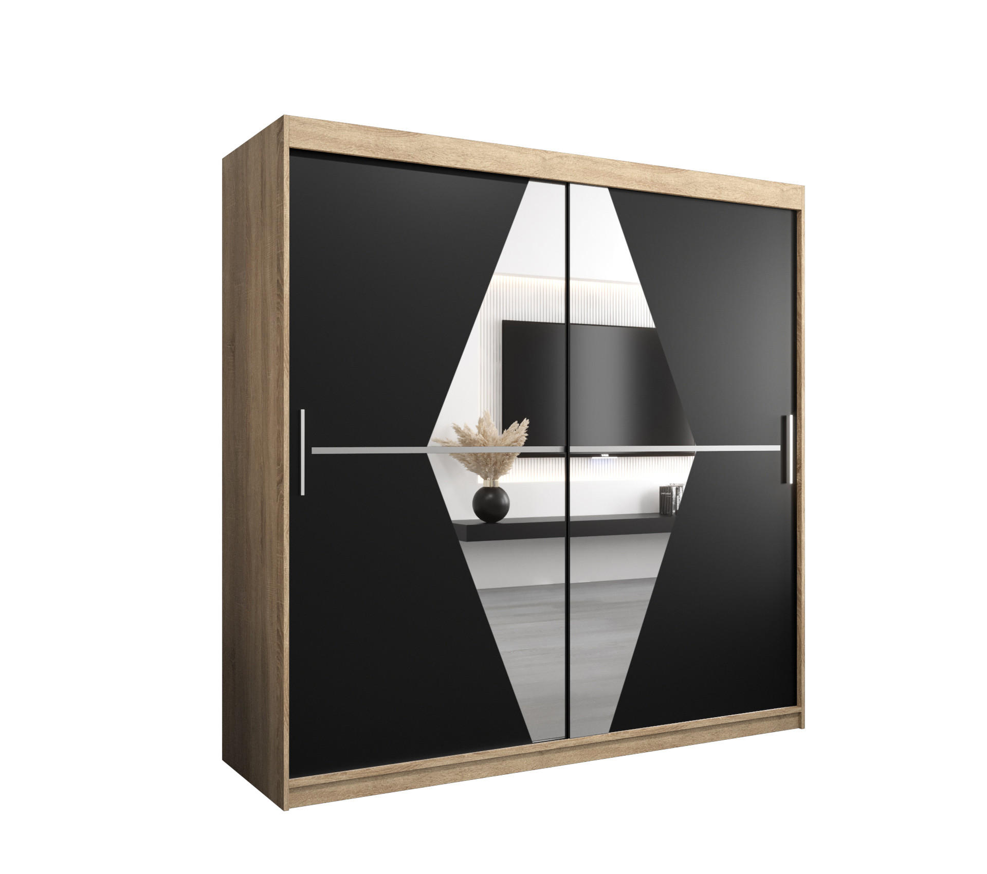 Abiks Möbel Schwebetürenschrank Sonoma Eiche, Schwarz 200x200x62 cm