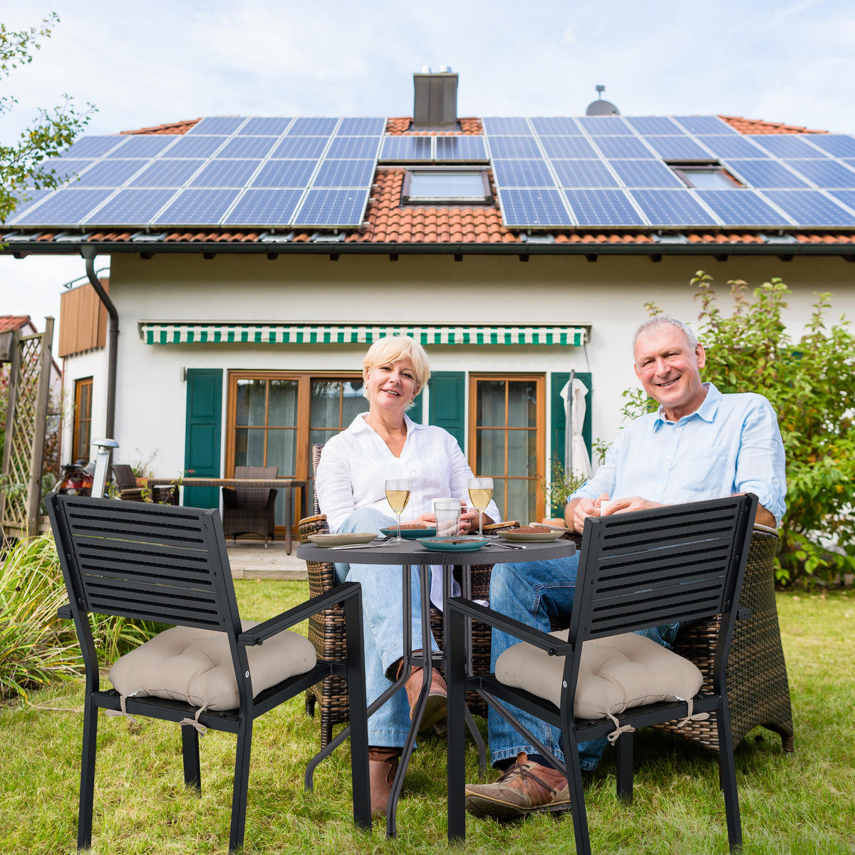 GARTENTISCH - Schwarz, Kunststoff/Metall (80/80/75cm) - Relaxdays